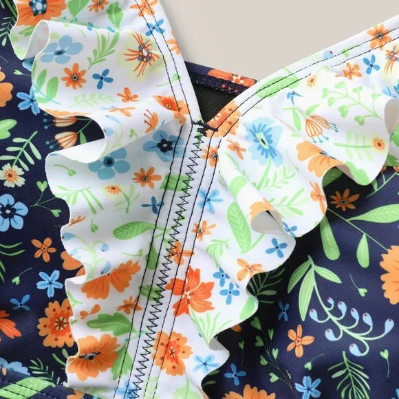 BloomChic 3X (22–24) Indigo Floral Ruffle Trim One-Piece Swimsuit NWT - Picture 6 of 10